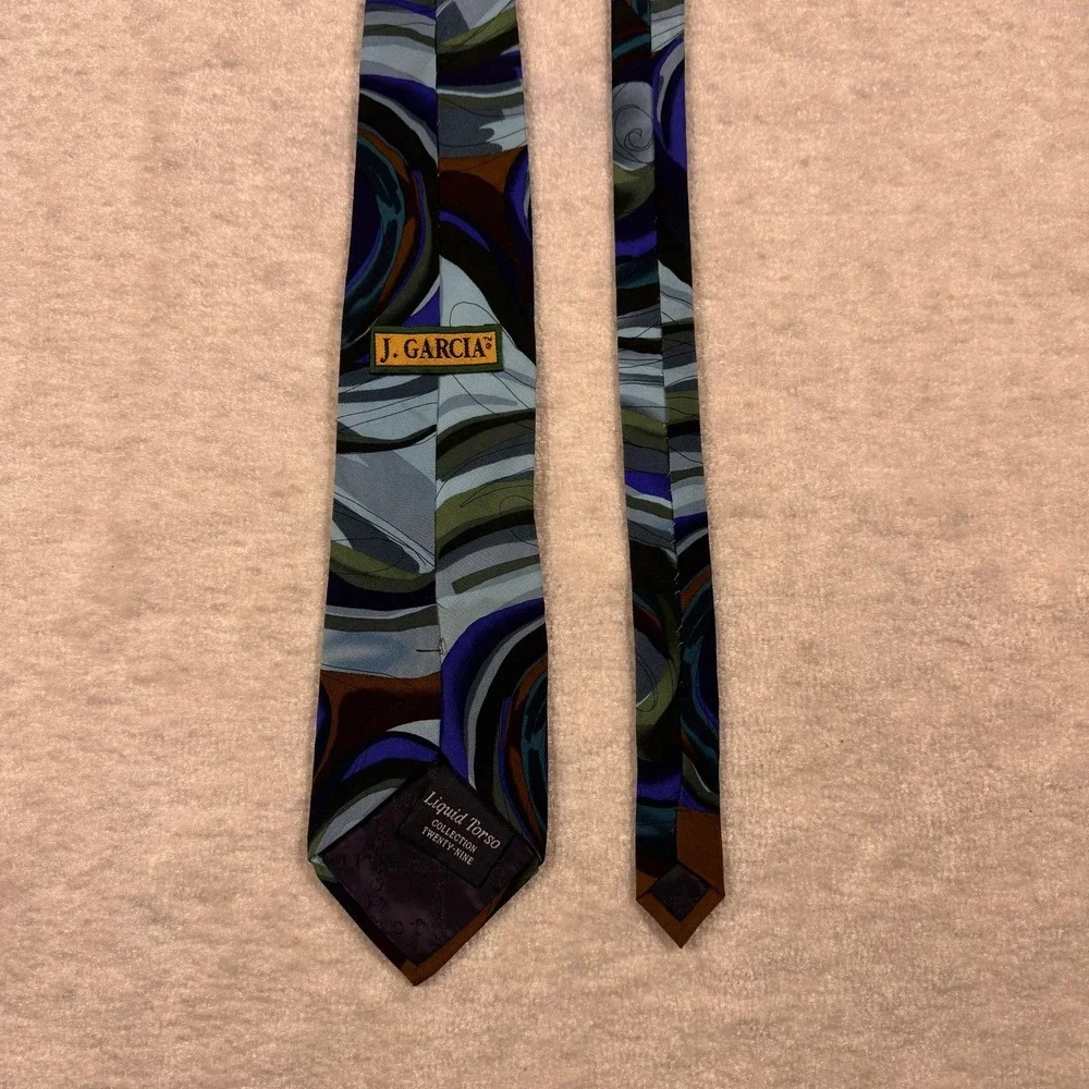 J Garcia Liquid Torso Collection 1996 Silk Tie Blue Green Swirl Pattern - Picture 2 of 2